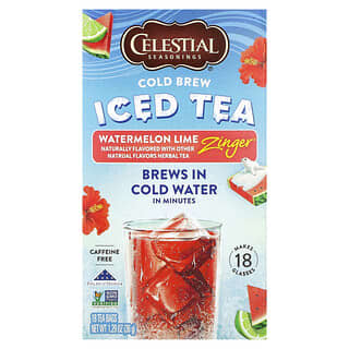 Celestial Seasonings, холодный чай со льдом, арбуз и лайм, без кофеина, 18 чайных пакетиков, 36 г (1,29 унции)