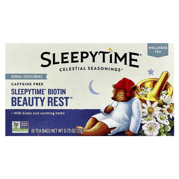 Celestial Seasonings Wellness Tea, Sleepytime® Biotin Beauty Rest™, Caffeine Free, 18 Tea Bags, 0.75 oz (21 g)