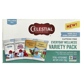 Celestial Seasonings, Pacchetto di varietà Everyday Wellness, senza caffeina, 16 bustine di tè, 28 g