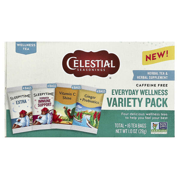 Celestial Seasonings, Everyday Wellness Variety Pack, Caffeine Free , 16 Tea Bags, 1 oz (28 g)