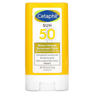 Cetaphil, إصبع واقي شمسي معدني خفيف على البشرة، عامل حماية من الشمس بدرجة 50، 0.5 أونصة (14 جم)