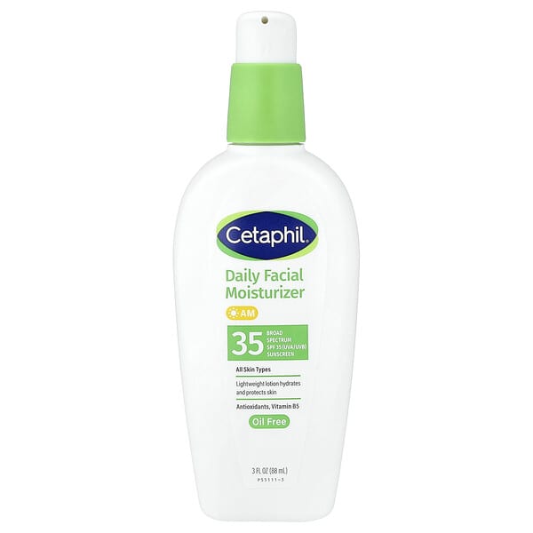 Cetaphil, 데일리 페이셜 모이스처라이저, 자외선 차단제, SPF 35, 향료 무함유, 88ml(3fl oz)