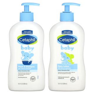 Cetaphil, Set pentru copii, produse esențiale pentru piele sănătoasă, set de 2 bucăți, 13,5 fl oz (399 ml) fiecare