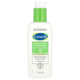 Cetaphil, Pelembap Wajah Harian dengan Tabir Surya, SPF 15, Bebas Pewangi, 118 ml (4 ons cairan)