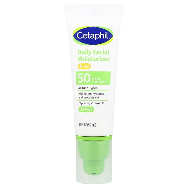 Cetaphil, 데일리 페이셜 모이스처라이저, 자외선 차단제, SPF 50, 무향, 50ml(1.7fl oz)