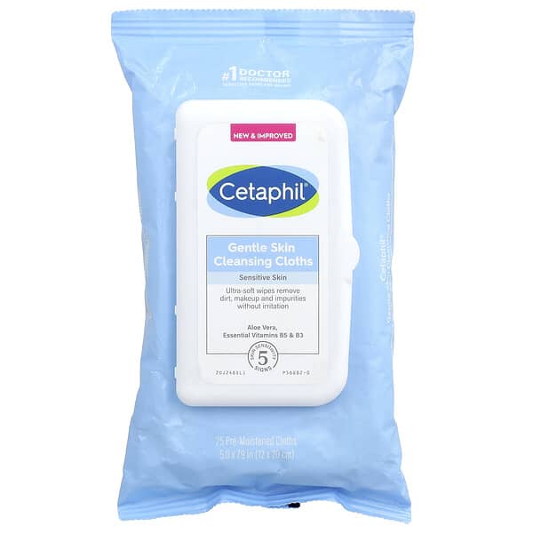 Cetaphil, 젠틀 스킨 클렌징 티슈, 향료 무함유, 물에 적신 티슈 25매
