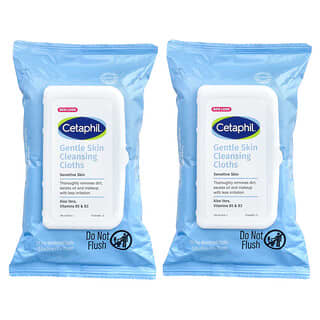 Cetaphil, Деликатные салфетки для очищения кожи, без отдушек, 2 упаковки, по 25 предварительно увлажненных салфеток