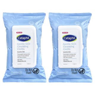 Cetaphil, Lavete delicate pentru curățarea pielii, fără parfum, 2 pachete, 25 de cârpe pre-umezite fiecare