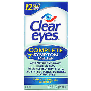 Clear Eyes, Complete 7 Symptom Relief, Gotas para los ojos astringentes, lubricantes y para aliviar el enrojecimiento, 15 ml (0,5 oz. Líq.)