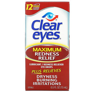 Clear Eyes, أقصى قدر من تخفيف الاحمرار ، قطرات مرطبة للعينين / مخففة للاحمرار ، 0.5 أونصة سائلة (15 مل)