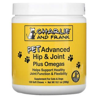 Charlie & Frank, Pet Advanced Hip & Joint Plus Omegas, für Hüften und Gelenke von Hunden und Katzen mit Omega-Fettsäuren, 120 weiche Kau-Snacks