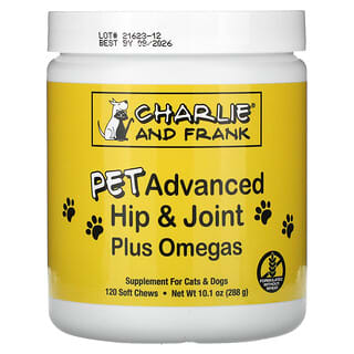 Charlie and Frank, Pet Advanced Hip & Joints Plus Omegas, Para perros y gatos, 120 comprimidos masticables blandos, 288 g (10,1 oz)