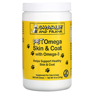Charlie & Frank, Pet Omega Skin & Coat com Ômega-3, para Gatos e Cães, 180 Gomas Mastigáveis