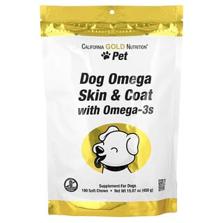 California Gold Nutrition, Pet, Dog Omega Skin & Coat with Omega-3, 180 Soft Chews