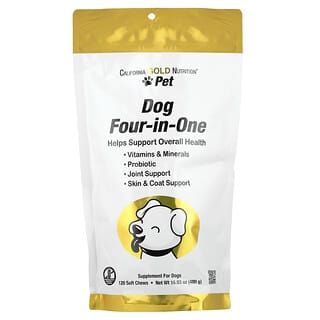California Gold Nutrition, Mascotas, Producto cuatro en uno para perros, 120 comprimidos masticables blandos