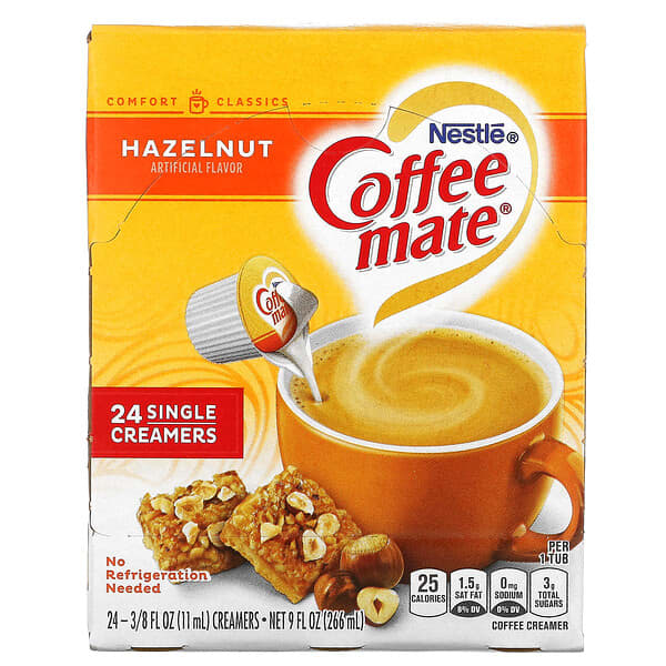 Coffee Mate, Liquid Coffee Creamer, Hazelnut, 24 Single Creamers, 3/8