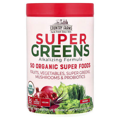 Country Farms, Super Greens, Alkalizing Formula, Berry, 10.6 oz (300 g)
