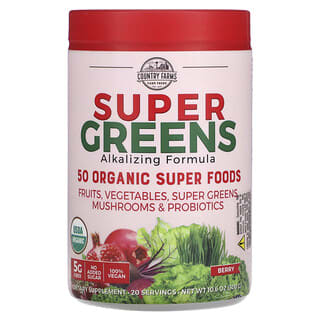 Country Farms, Super Greens, Formule alcalinisante, Baies, 300 g