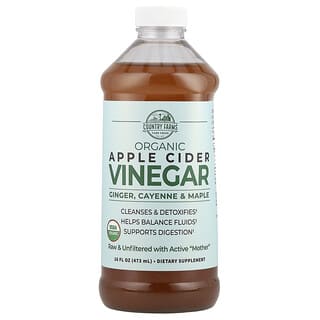 Country Farms, Bio, Vinaigre de cidre de pomme avec gingembre, poivre de Cayenne et érable, 16 fl oz (473 ml)