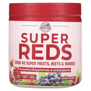 Country Farms, Super Vermelhos, Superalimento Energizante com Polifenóis, Sabor de Frutas, 7,1 oz (200 g)