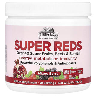 Country Farms, Super Fruits Rouges, Super-aliment avec polyphénols énergisants, Goût fruits rouges, 7.1 oz (200 g)