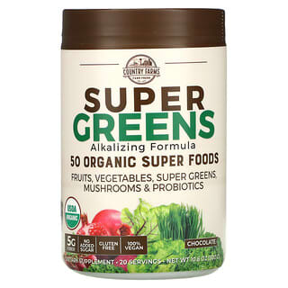 Country Farms, Super Greens, Formule alcalinisante, Chocolat, 300 g