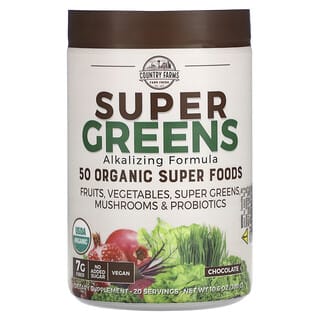 Country Farms, Super Greens, формула с подщелачивающими травами, со вкусом шоколада, 300 г (10,6 унции)