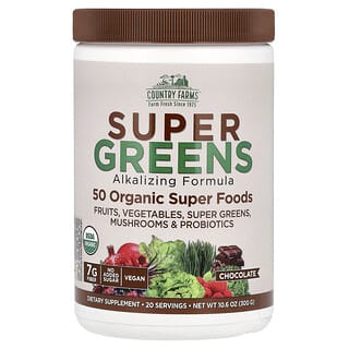 Country Farms, Super Greens, alkaliserende formule, chocolade, 300 g