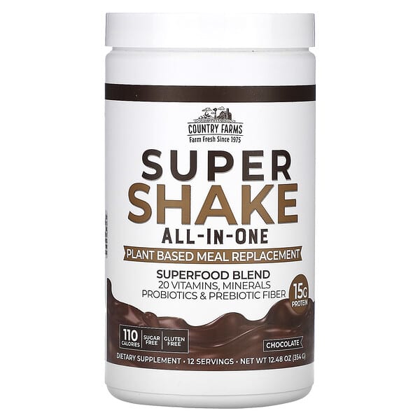 Country Farms Super Shake, All-In-One, Chocolate, 12.48 oz (354 g)