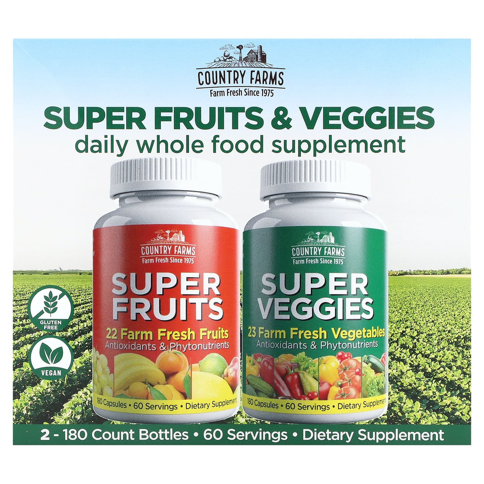 Country Farms Super Fruits Veggies 2 Pack 180 Capsules Each   10 