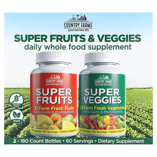 Country Farms‏, Super Fruits & Veggies, 2 אריזות, 180 כמוסות כל אחת