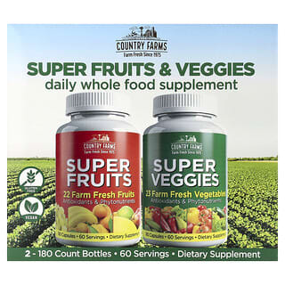 Country Farms, Super Fruits & Légumes, Paquet de 2, 180 capsules chacune