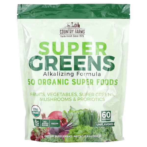 Country Farms, Super Greens, Alkalizing Formula, Unflavored, 31.8 oz ...