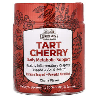 Country Farms, Tart Cherry, Soporte metabólico diario, Cereza, 60 gominolas (200 mg por gominola)