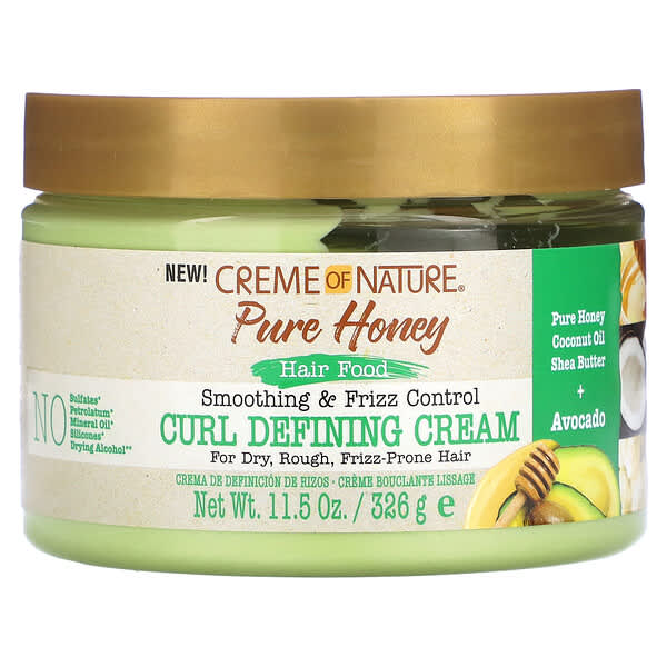 Creme Of Nature, 순수 꿀 아보카도, 스무딩 & 부스스함 컨트롤 컬 디파이닝 크림, 건조하고 거칠고 부스스한 모발용, 326g(11.5oz)