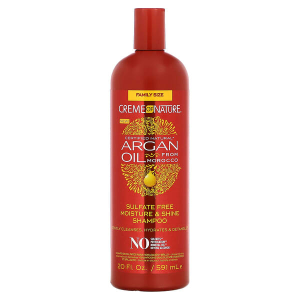 Creme Of Nature, Certified Natural Argan Oil From Morocco, Sulfate Free Moisture &amp; Shine Shampoo, 20 fl oz (591 ml)