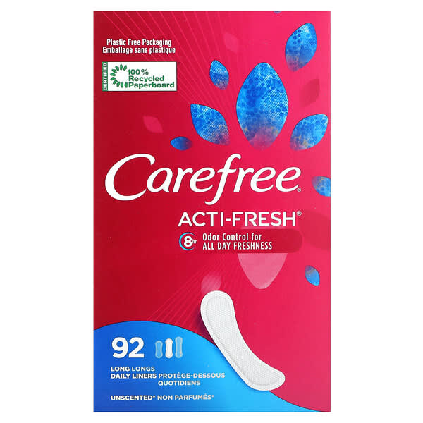 Carefree, ActiFresh, Daily Liners, Long, Unscented, 92 Liners