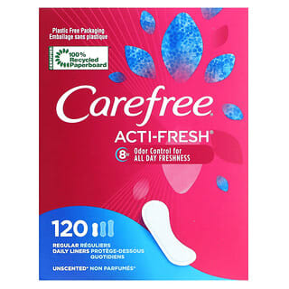 Carefree, Acti-Fresh, Frascos Diários, Regular, Sem Perfume, 120 Frascos