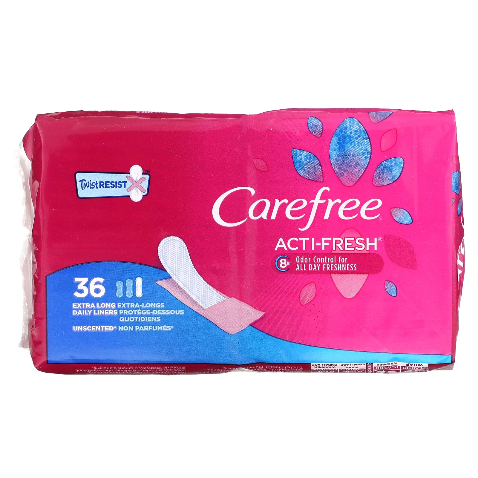 Carefree, ActiFresh, Daily Liners, Extra Long, Unscented, 36 Liners