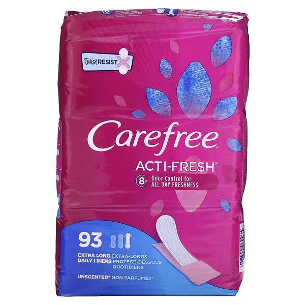 Carefree, ActiFresh, Daily Liners, Extra Long, Unscented, 93 Liners