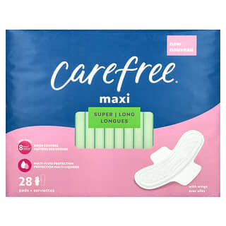 Carefree, Maxi, супердлинные подушечки, с крылышками, 28 штук