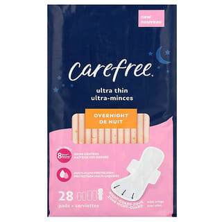 Carefree, Ultra Thin, Overnight with Wings, 28 Pads
