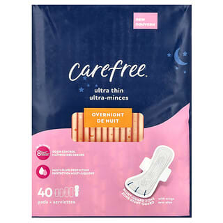 Carefree, Ultra Thin, Overnight with Wings, 40 Pads