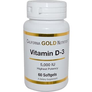 California Gold Nutrition, Витамин D3, 5 000 МЕ, 60 мягких желатиновых капсул