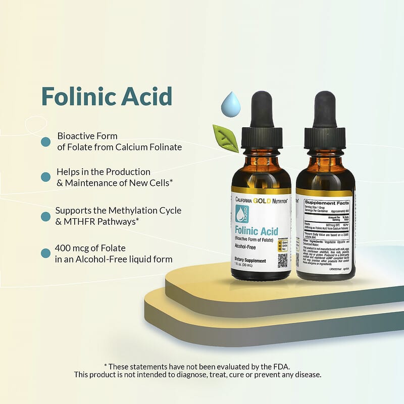 California Gold Nutrition, Folinic Acid, Alcohol Free, 1 fl oz (30 ml)