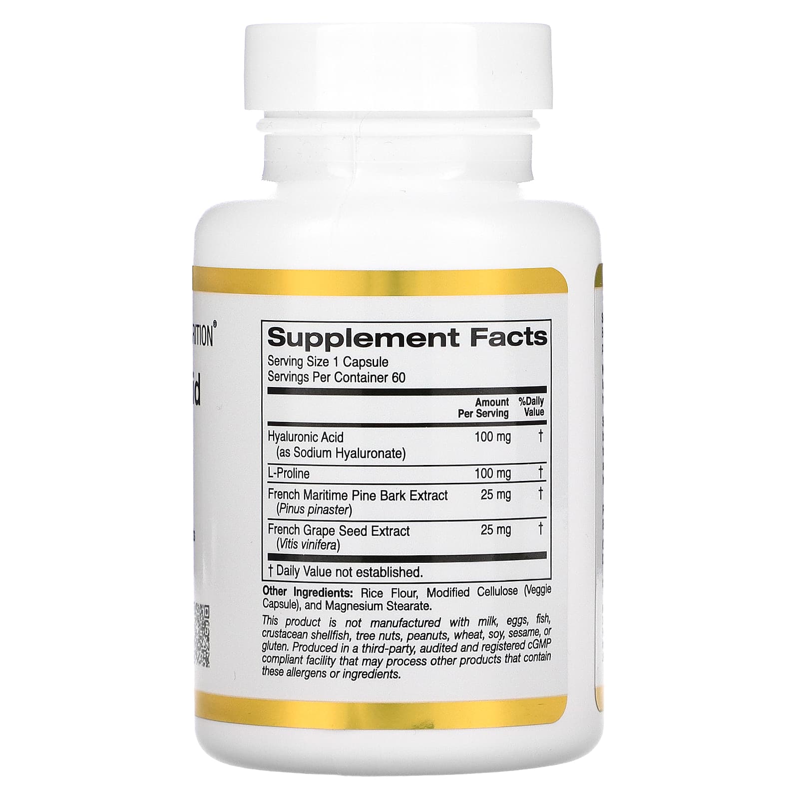 California Gold Nutrition, Asam Hialuronat Kompleks, 60 Kapsul Nabati