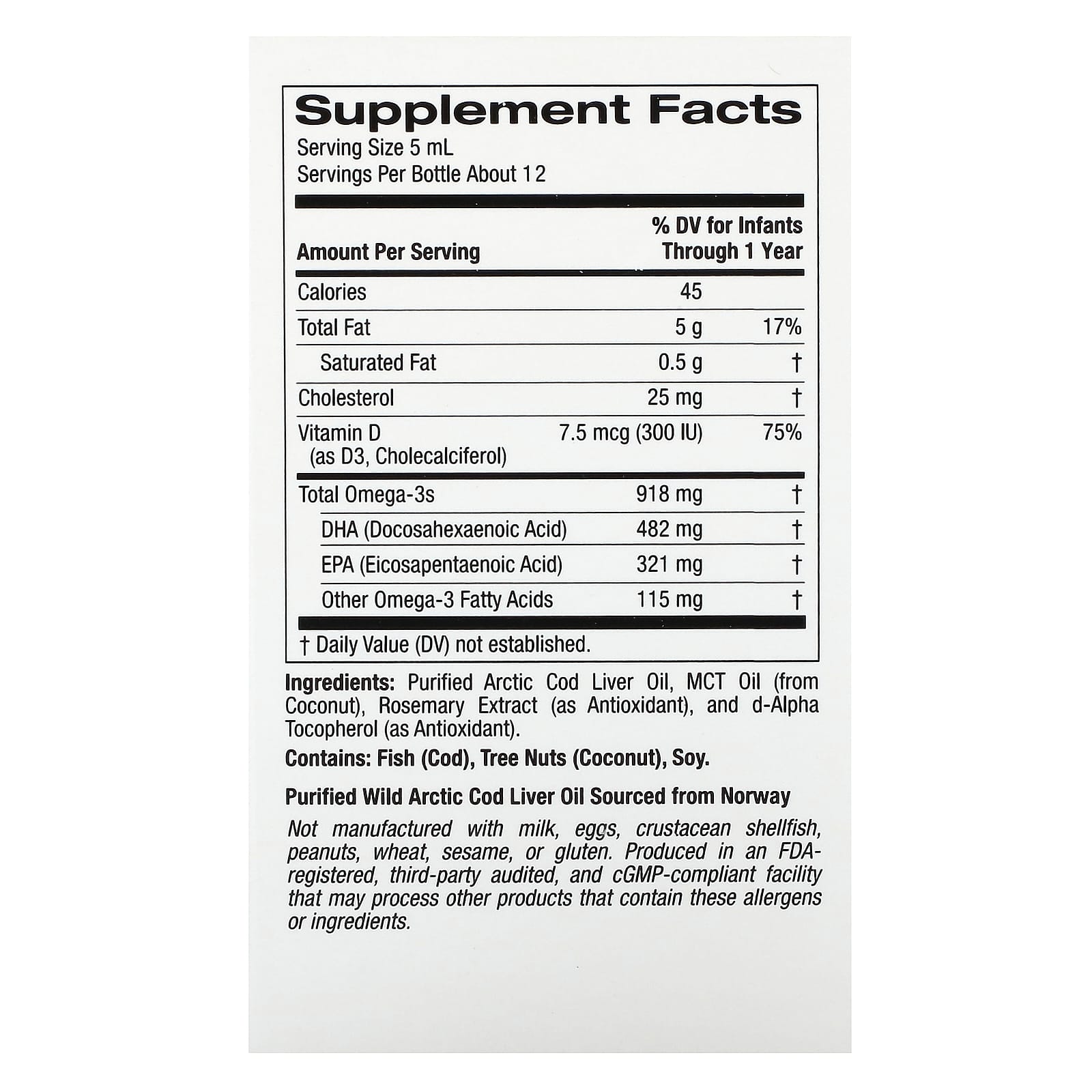California Gold Nutrition, 嬰兒 DHA，含維他命 D3 和 EPA 的 Omega-3s，2 液量盎司（59 毫升）