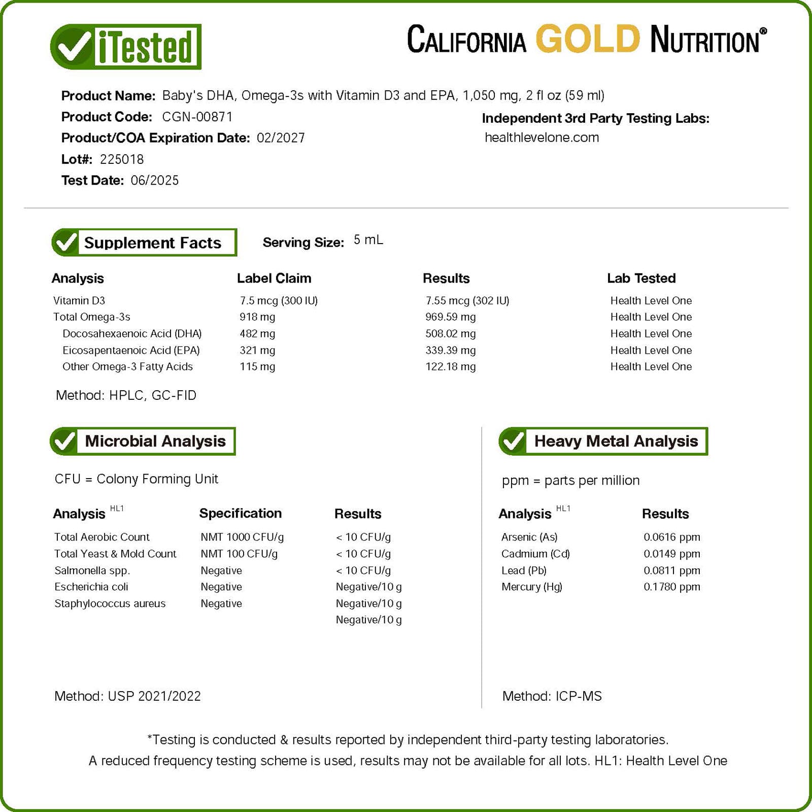 California Gold Nutrition, 嬰兒 DHA，含維他命 D3 和 EPA 的 Omega-3s，2 液量盎司（59 毫升）