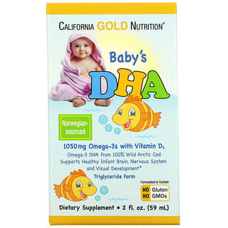 California Gold Nutrition, DHA สำหรับทารก โอเมก้า 3 พร้อมวิตามิน D3 1,050 มก. ขนาด 2 ออนซ์ (59 มล.)