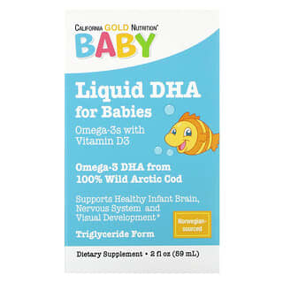 California Gold Nutrition, Докозахексаенова киселина за бебета, омега-3 с витамин D3, 1050 mg, 59 ml (2 fl oz)